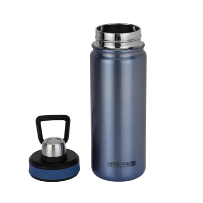 Royalford RF10983 Stainless Steel Vacuum Sports Bottle 650ml | Double Wall Insulation for Hot and Cold Drinks | Leak Resistant Design for Gym, Travel &  Office Use