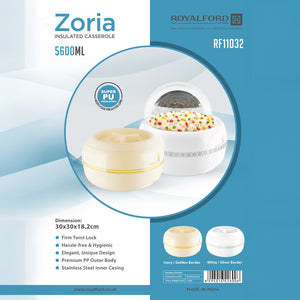 Royalford RF11032 Zoria 5600ML Insulated Casserole | Super PU Insulation| Twist Lock| Premium PP Body & Stainless Steel Inner Casing | Keeps Food Hot & Fresh Longer