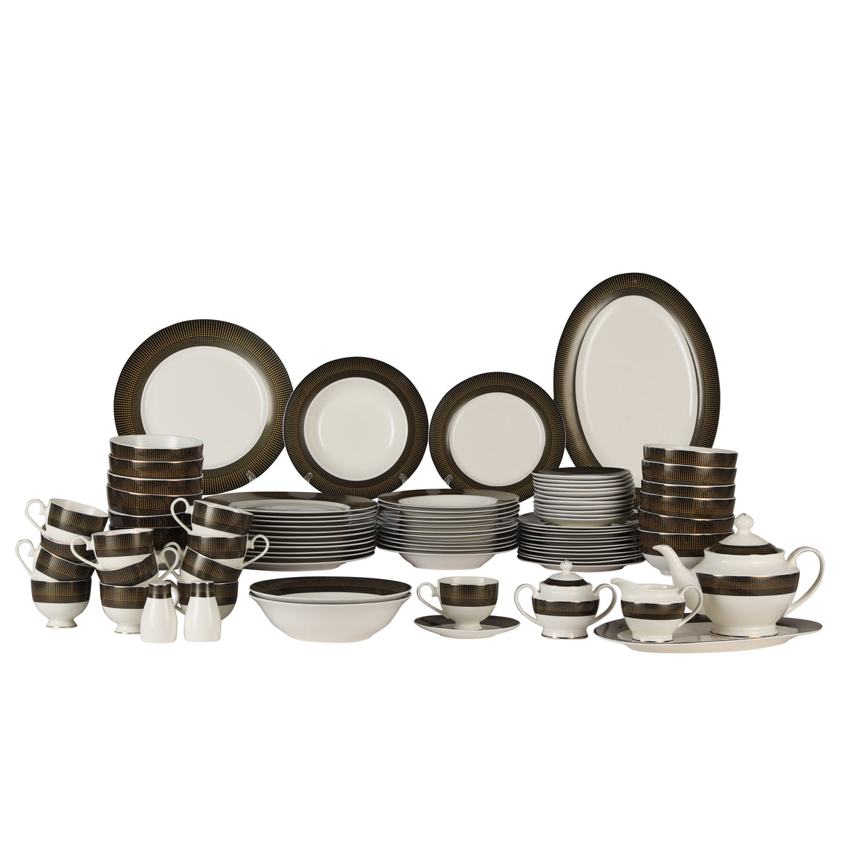 Royalford RF11046 83-Piece Premium Bone China Dinner Set | Elegant Tableware | Durable Lightweight Design| Dishwasher Safe | Complete Dining Collection for Homes