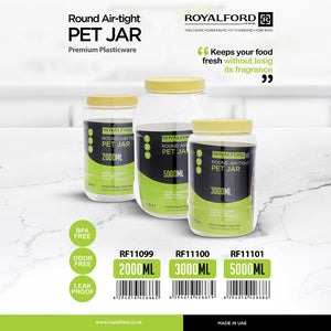 Royalford RF11101 5000ml Air-Tight PET Jar| Food Storage Container & BPA-Free Leak-Proof Airtight| Kitchen Storage Jar for Grains, Snacks, Flour, Durable & Transparent|