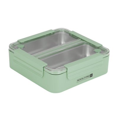 Royalford RF11102 Stainless Steel Lunch Box 1100ml | Leak-Proof Insulated Food Container with Sealing Ring | Locking Clips & Durable Design for Office, School & Travel