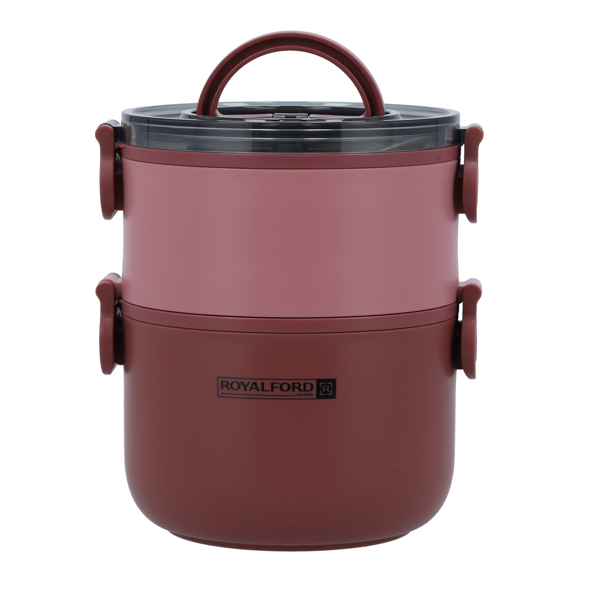 Royalford RF11105 Double Layer Lunch Box 1600ml | Stainless Steel Inner| Airtight Leak-Proof Locking Lid| Spoon & Heat Retention for Office, School, Travel & Daily Use