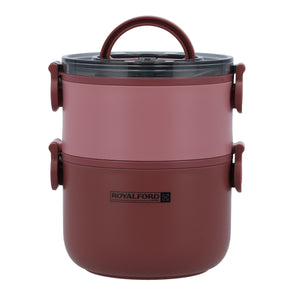 Royalford RF11105 Double Layer Lunch Box 1600ml | Stainless Steel Inner| Airtight Leak-Proof Locking Lid| Spoon & Heat Retention for Office, School, Travel & Daily Use