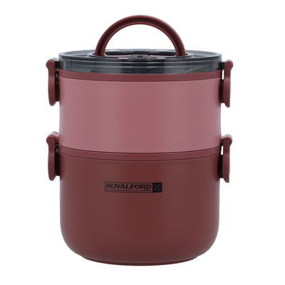 Royalford RF11105 Double Layer Lunch Box 1600ml | Stainless Steel Inner| Airtight Leak-Proof Locking Lid| Spoon & Heat Retention for Office, School, Travel & Daily Use