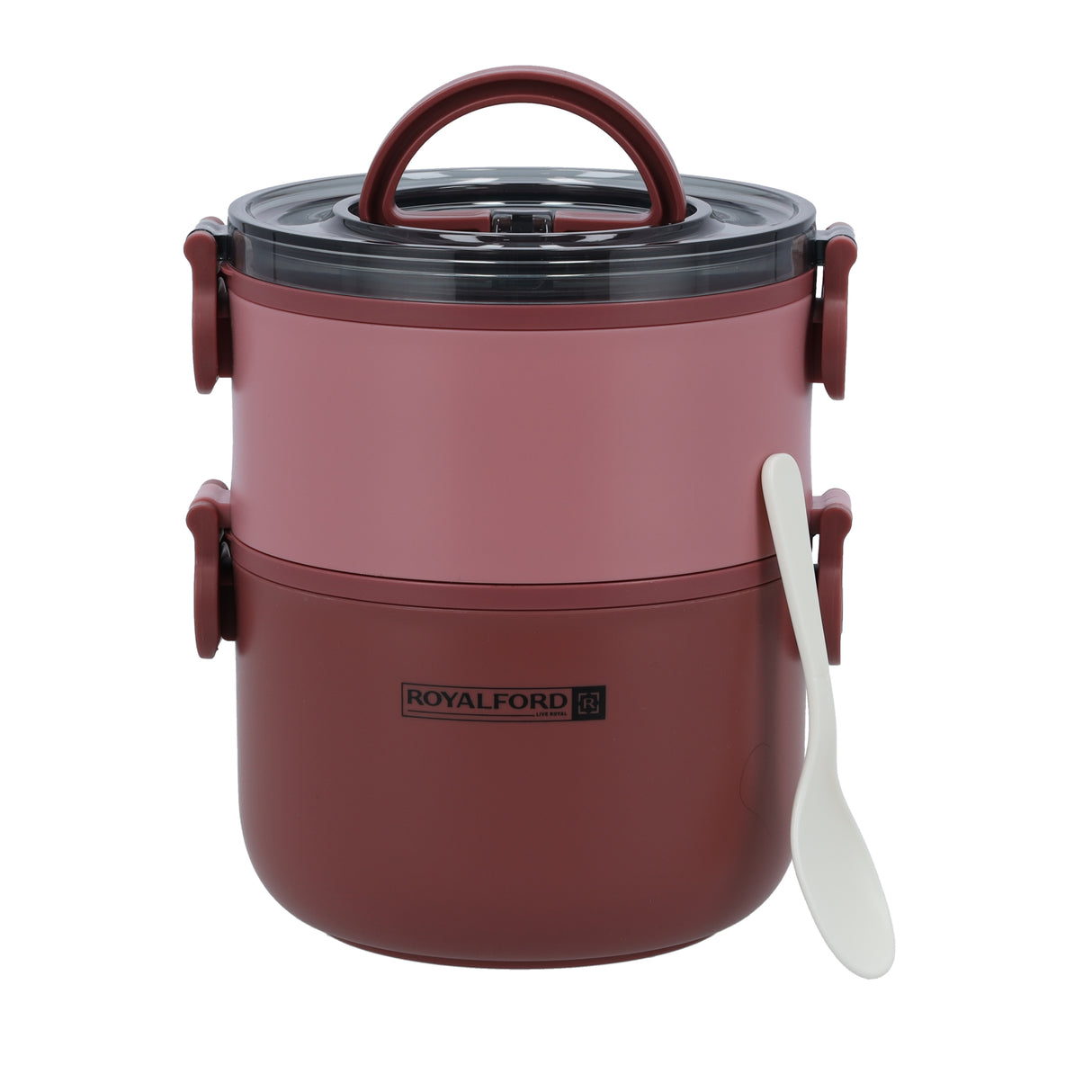 Royalford RF11105 Double Layer Lunch Box 1600ml | Stainless Steel Inner| Airtight Leak-Proof Locking Lid| Spoon & Heat Retention for Office, School, Travel & Daily Use