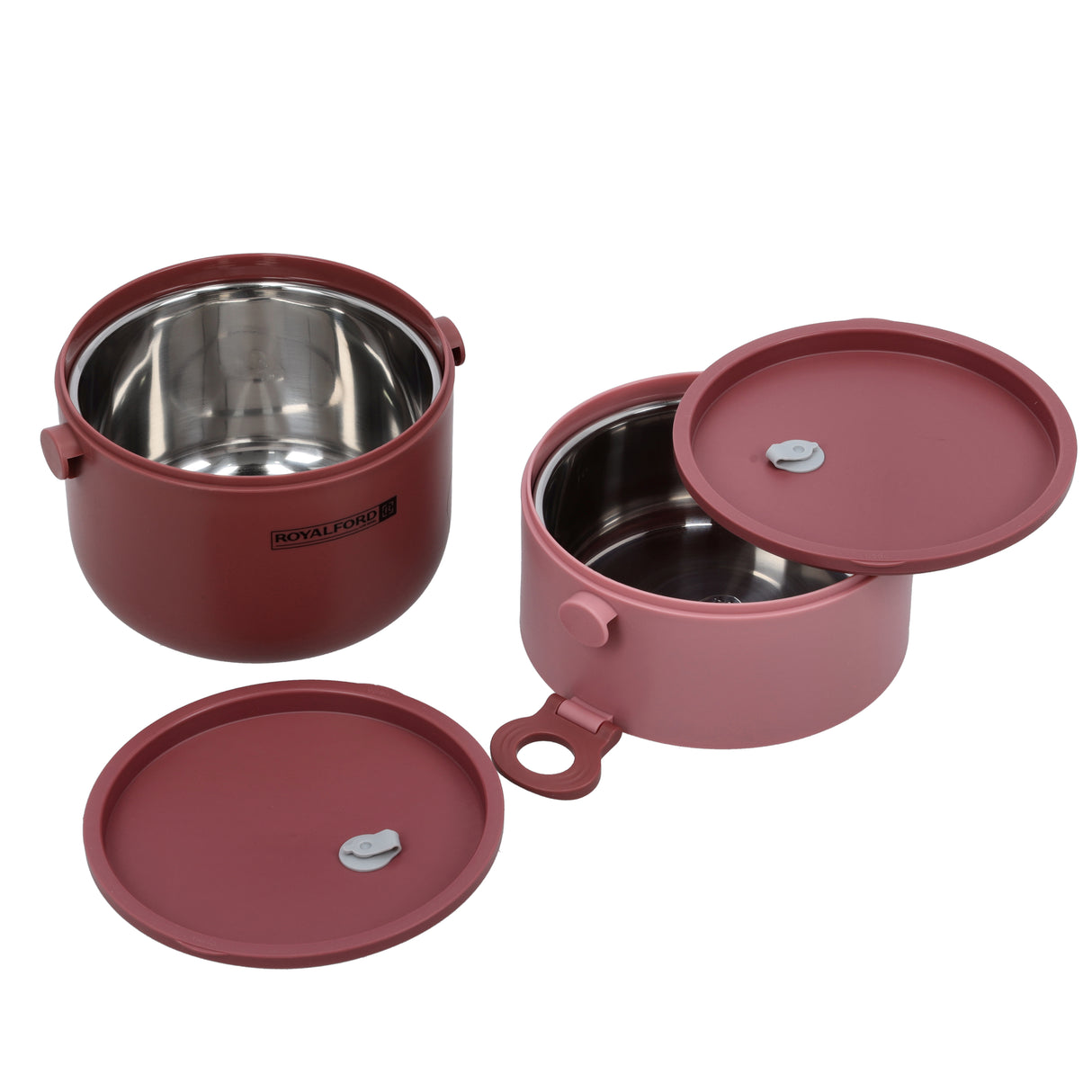 Royalford RF11105 Double Layer Lunch Box 1600ml | Stainless Steel Inner| Airtight Leak-Proof Locking Lid| Spoon & Heat Retention for Office, School, Travel & Daily Use