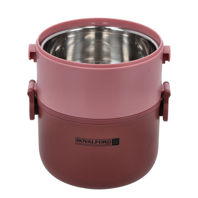 Royalford RF11105 Double Layer Lunch Box 1600ml | Stainless Steel Inner| Airtight Leak-Proof Locking Lid| Spoon & Heat Retention for Office, School, Travel & Daily Use