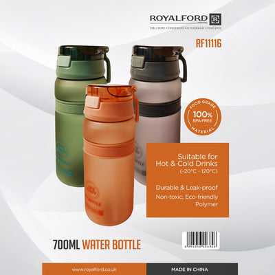 Royalford RF11116 700ML Water Bottle | BPA Free Leak-Proof Design | Hot & Cold Drink Compatible|  Durable Eco-Friendly Bottle | Perfect for Gym, School & Office Use