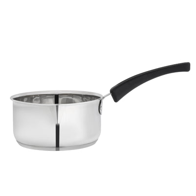 Royalford RF11122 16CM Stainless Steel Saucepan | Heavy-Gauge Tri-Ply Base | Induction Compatible | Food-Grade Steel Interior| Encapsulated Aluminium Core| Strong Handle