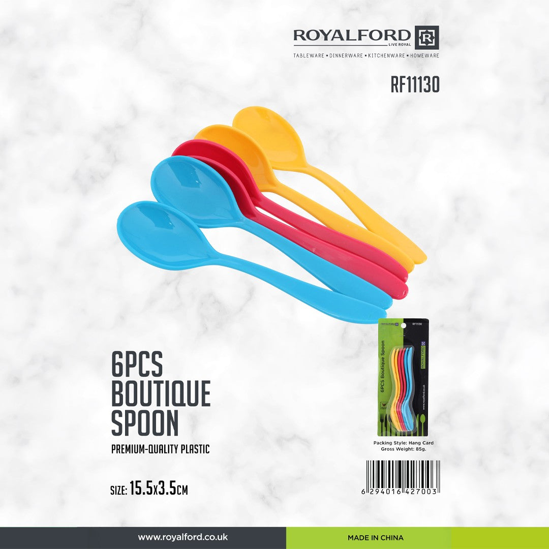 Royalford RF11130 6PCS Boutique Spoon Set | made from premium plastic & lightweight | colorful spoons with ergonomic design, for desserts, snacks and daily use|