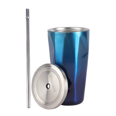 Royalford RF11137 450ml Vacuum Mug with Straw | Double Wall Stainless Steel Insulated Tumbler for Hot & Cold Drinks| Leak-Proof Travel Cup for Home, Office & Outdoors