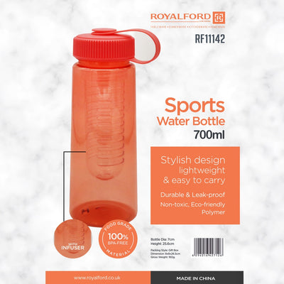 Royalford RF11142 Sports Water Bottle 700ml | BPA-Free| Food Grade Polymer| Lightweight Leakproof Design | Eco-Friendly | Easy to Carry for Gym, Travel & Outdoor Use