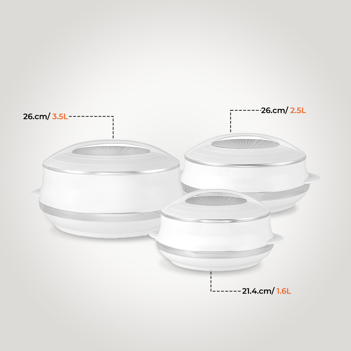 Royalford RF11149 Elite Gold 3-Piece Insulated Casserole Set | Super PU Insulation| Twist Lock| Premium PP Body & Stainless-Steel Inner | Keeps Food Fresh for Hours