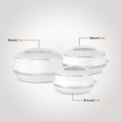 Royalford RF11149 Elite Gold 3-Piece Insulated Casserole Set | Super PU Insulation| Twist Lock| Premium PP Body & Stainless-Steel Inner | Keeps Food Fresh for Hours