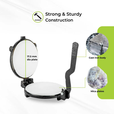 Royalford RF11165 Mica Plate Chapati Press 17.5cm | Heavy Cast Iron Roti Maker | Premium Food Grade Mica Plate | Easy Food Release | Anti Skid Heavy Base Design