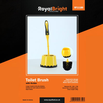 Royalford RF11189 Toilet Brush with Holder| Durable Bathroom Cleaning Brush & Ergonomic Handle| Flexible Bristles Scratch-Free Cleaning for Indian & Western Toilets Use|