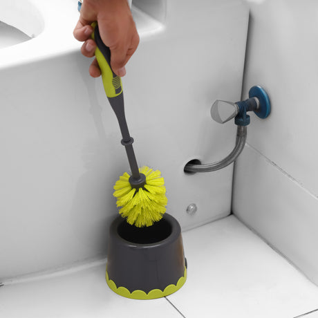 Royalford RF11189GR Toilet Brush with Holder| Durable Bathroom Cleaning Set, Ergonomic Handle & Flexible Bristles| Scratch-Free Cleaning for Indian & Western Toilets Use|