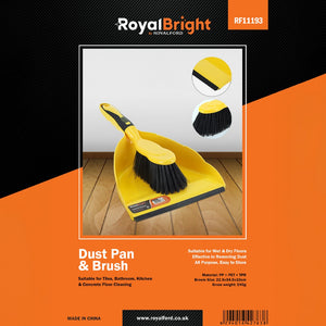 Royalford RF11193 Dust Pan & Brush set| durable bristles, ergonomic grip, and a rubber edge pan| for efficient wet & dry cleaning in home, kitchen, and bathroom spaces|