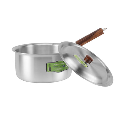 RoyalFord RF11206 5-Piece Aluminium Saucepan Set |Wooden Handles  |Matching Aluminium Lids | Multiple Cooking Sizes –16cm, 19cm, 21cm, 23cm & 26cm |Ideal for Everyday Use