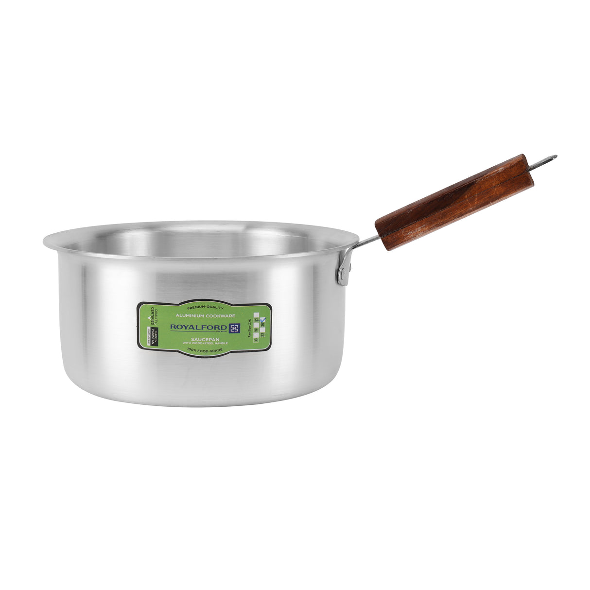 RoyalFord RF11206 5-Piece Aluminium Saucepan Set |Wooden Handles  |Matching Aluminium Lids | Multiple Cooking Sizes –16cm, 19cm, 21cm, 23cm & 26cm |Ideal for Everyday Use