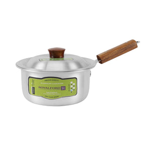 RoyalFord RF11206 5-Piece Aluminium Saucepan Set |Wooden Handles  |Matching Aluminium Lids | Multiple Cooking Sizes –16cm, 19cm, 21cm, 23cm & 26cm |Ideal for Everyday Use