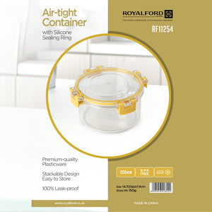 Royalford RF11254 Airtight Container 550ml| BPA-free material, leak-proof locking clips and silicone seal| stackable design, and freezer-safe storage for fresh food|