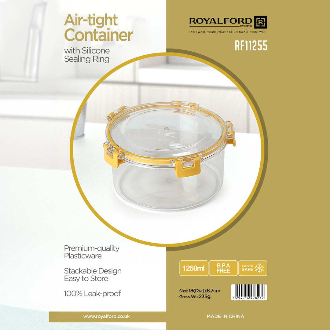 Royalford RF11255 Air Tight Food Storage Container | 1250ML BPA Free Plastic Container | Silicone Sealing Ring| Leak Proof Stackable Freezer Safe Kitchen Storage Box