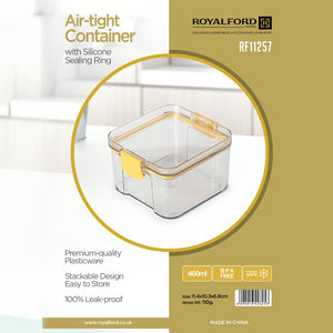 Royalford RF11257 460ml Airtight Food Container| BPA-free plastic, leak-proof design & silicone sealing ring| for storing snacks, leftovers & keeping food fresh|