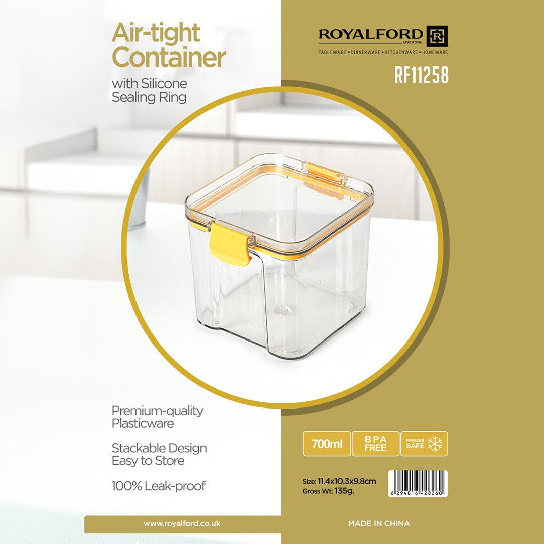 Royalford RF11258 Airtight Container 700ml| BPA-free plastic, leak-proof locking lid & silicone seal| stackable design, freezer-safe use, and clear body for easy storage|