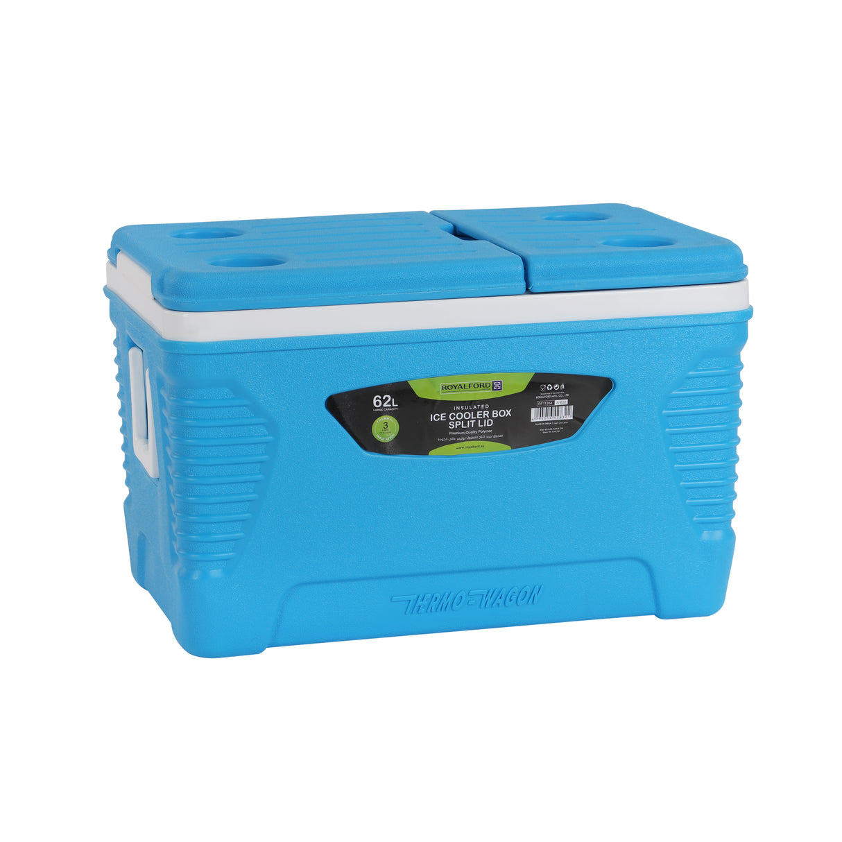 RoyalFord RF11264 62L Insulated Ice Cooler Box | 3-Layer Thermal Ice Chest for Camping, Picnic, BBQ & Travel | Heavy-Duty HDPE Exterior | Food-Grade Inner Lining