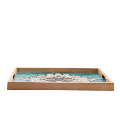 Royalford RF11270 Rectangular Wooden Tray 42x30cm |Elegant Decorative Design |Natural Wooden Frame | Spacious Rectangular Surface |Convenient Side Handles |Easy to Clean
