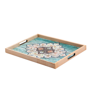 Royalford RF11270 Rectangular Wooden Tray 42x30cm |Elegant Decorative Design |Natural Wooden Frame | Spacious Rectangular Surface |Convenient Side Handles |Easy to Clean