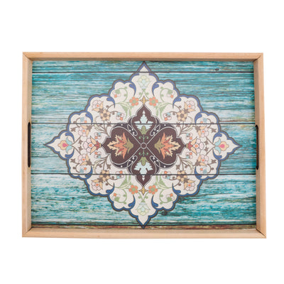 Royalford RF11270 Rectangular Wooden Tray 42x30cm |Elegant Decorative Design |Natural Wooden Frame | Spacious Rectangular Surface |Convenient Side Handles |Easy to Clean