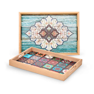 Royalford 42X30 CM Rectangular Wooden Tray- RF11270| Elegant and Sleek Design with Durable and Long-Lasting Construction| Ideal for Serving Drink and as a Dcor Piece