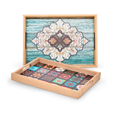 Royalford 42X30 CM Rectangular Wooden Tray- RF11270| Elegant and Sleek Design with Durable and Long-Lasting Construction| Ideal for Serving Drink and as a Dcor Piece