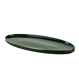 RoyalFord RF11337 Royal Green Fine Bone Oval Plate 14 Inch | Premium Serving Platter |Food-Safe Construction | Durable & Lightweight  | Scratch-Resistant Glazed Surface