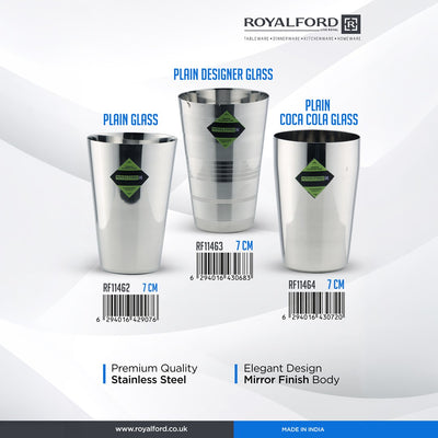 Royalford RF11464 Stainless Steel Glass | 7cm  Mirror Finish Drinking Tumbler | Durable Rust Resistant Steel Glass for Water, Juice & Soft Drinks | Perfect for Daily Use