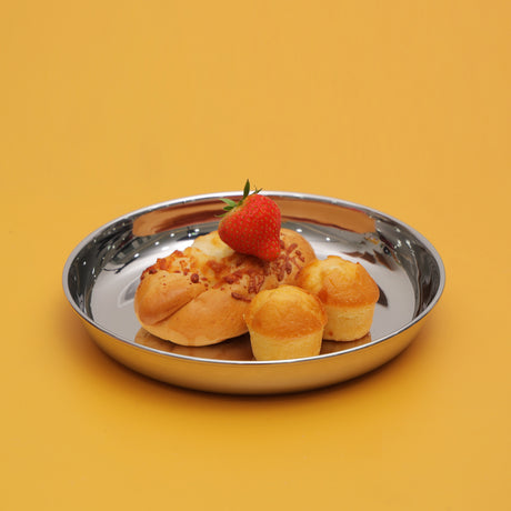 Royalford RF11467 stainless steel rice plate| 21cm, 23cm and 25cm sizes, mirror finish & durable| rust-resistant, easy to clean, for serving meals at home & restaurants|