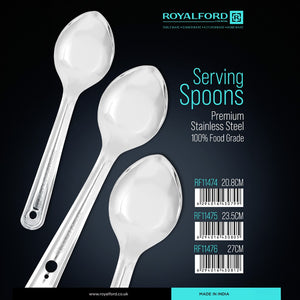RoyalFord RF11474 Stainless Steel Serving Spoons Set | Premium Food Grade Mirror Finish| Durable Rust Resistant 20.8 cm Serving Spoon for Kitchen, Dining & Buffet Use