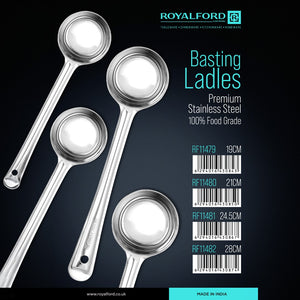 Royalford RF11480 Stainless Steel Basting Ladle | 21CM | Food Grade, Durable Soup Serving Spoon | Long Handle | Kitchen Ladle for Sauces &  Gravies | Cooking Utensil