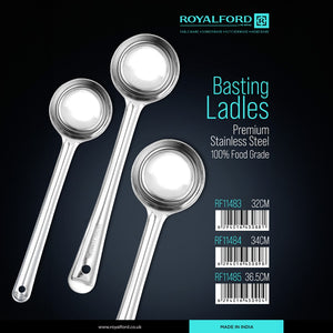 Royalford RF11483 Stainless Steel Basting Ladles Set | 100% Food Grade Durable Serving Ladles| Long Handle| Rust Resistant Mirror Finish Kitchen Tools for Soup & Gravy