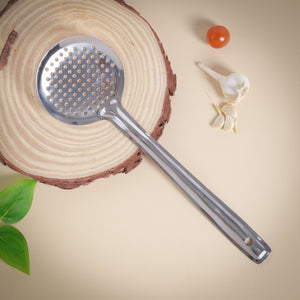 Royalford RF11488 Stainless Steel Basting Skimmer| made from 100% food-grade material & rust-resistant| perforated design, long handle, ideal for frying & serving|