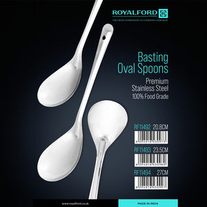 Royalford RF11493 Stainless Steel Basting Oval Spoon |  20.8CM | Food Grade | Durable Serving Spoon | Long Handle | Kitchen Spoon for Rice & Curry Serving |Rust Resistant
