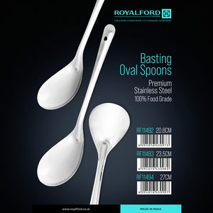 Royalford RF11494 Stainless Steel Basting Oval Spoon | Food Grade Durable Long Handle Serving Spoon | Perfect for Cooking, Serving Sauces and Gravies | Kitchen Use