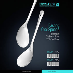 Royalford RF11496 Stainless Steel Basting Oval Spoon | 32cm Food Grade Serving Spoon  | Durable Long Handle Spoon for Cooking, Serving, Soup & Gravy|  Mirror Finish