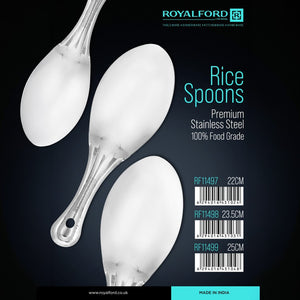 Royalford RF11498 Stainless Steel Rice Spoon |23.5cm Food Grade Mirror Finish Serving Spoon |  Durable Rust Resistant Kitchen Utensil with Ergonomic Handle for Easy Grip