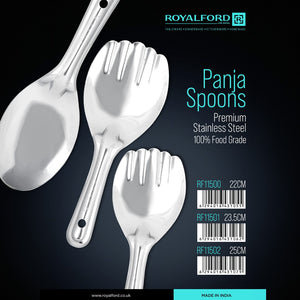 Royalford RF11502 Stainless Steel Panja Spoons | 100% Food Grade Cooking & Serving Spoon | Ergonomic Handle | Mirror Finish Kitchen Spoon for Mixing, Stirring & Serving