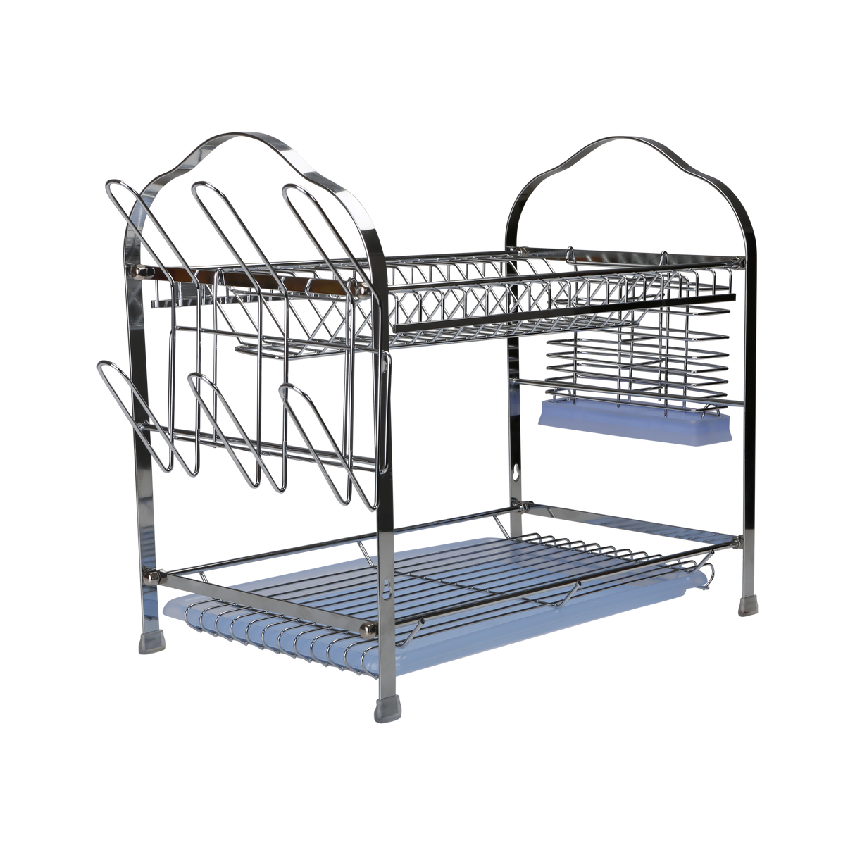 Royalford RF2563 wall hanging dish rack | crafted from durable iron, featuring a two-tier design, removable draining trays, utensil holder, and space for plates glasses