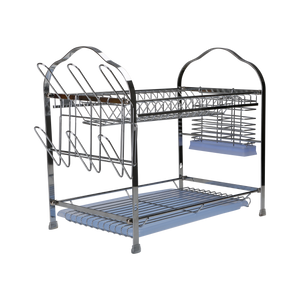 Royalford RF2563 wall hanging dish rack | crafted from durable iron, featuring a two-tier design, removable draining trays, utensil holder, and space for plates glasses