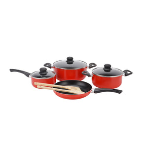 Royalford RF11642 9-Piece Non-Stick Cookware Set with Glass Lids| Frypan, Saucepan & Casseroles | Strong Aluminium Body | PFOA-Free Coating & Bamboo Kitchen Tools